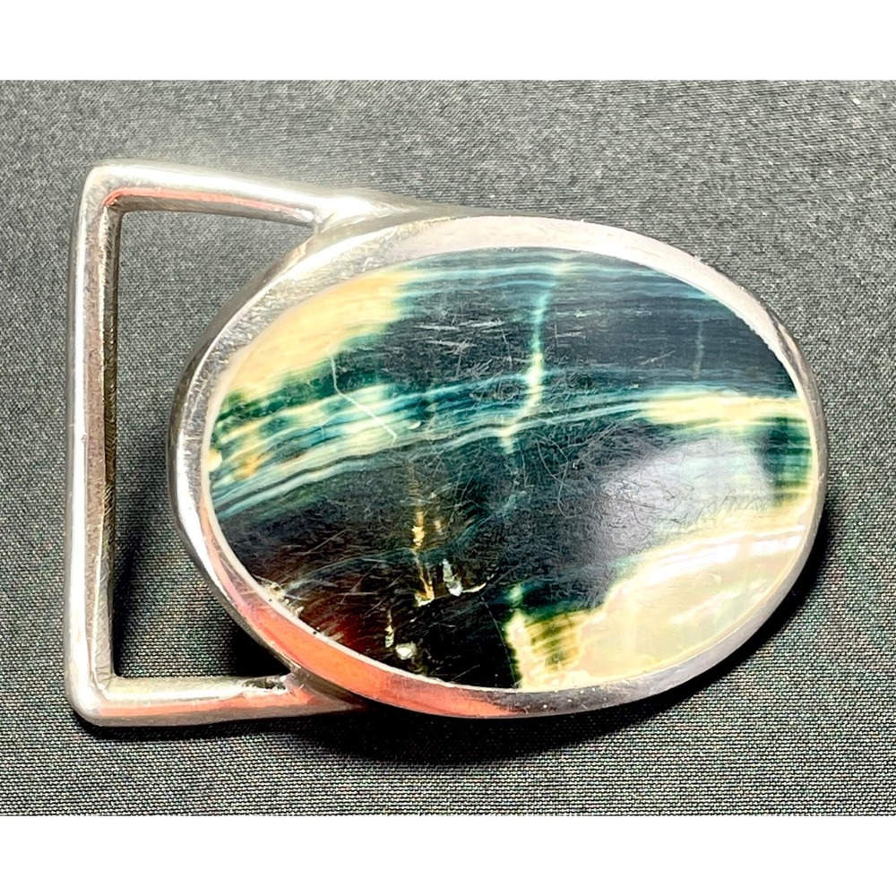 SVEN Signed Black Mother of Pearl Shell Western‎ Hippie Boho Belt Buckle 70s